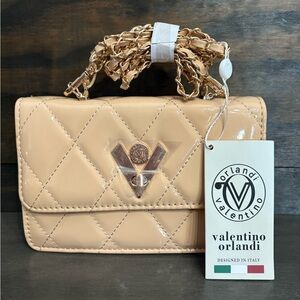 Valentino Orlandi Quilted Tan Handbag with Crossbody Strap